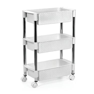 Imagem de Fruteira Retangular Tripla Em Rattan Branca