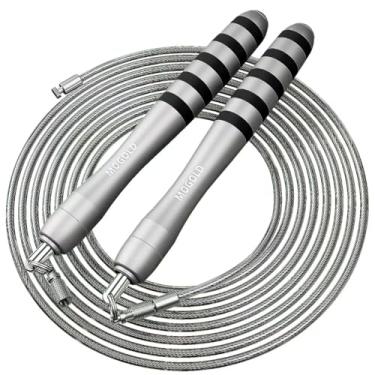 Imagem de MOGOLD Corda de salto de velocidade ponderada - Corda de pular com design de clipe rápido com pesos extras - Corda de velocidade de 2 mm de espessura 3 m de comprimento para Crossfit/Double Unders - 5