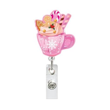 Imagem de Suporte de crachá de Natal QUNQINLI Carretel de crachá de Natal Clipe para Enfermeira Enfermeira Enfermagem Bolo de Sorvete Rosa Glitter ID Porta-crachás Retrátil Acrílico Clipe jacaré para Doutor