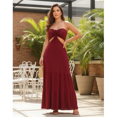 Imagem de Vestido Liso Longo Feminino Moda Casual Com Fenda Lateral - Pony, Vinh