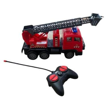 Imagem de Caminhão de Bombeiro com Controle Remoto Vermelho, Luzes e Sons, Colecionável, Alimentado por Pilhas – Ideal para Crianças a partir de 3 Anos