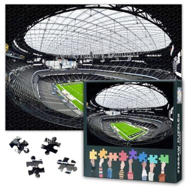 Imagem de 1000 peças Allegiant Stadium Las Vegas Quebra-cabeça Raiders Home Field arte de parede com horizonte da cidade anfitriã de eventos, esportes premium colecionáveis e decoração panorâmica de estádio de