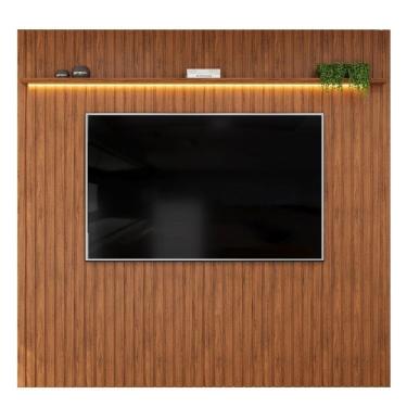 Imagem de Painel Para Até 65 Polegadas 2,23m Ripado Autêntico Com Led E Prateleira Montreal Madeirado Madeirado