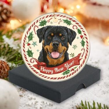 Imagem de Enfeites de cerâmica de Natal 2025, ornamentos de animais - Rottweiler fofo, colecionáveis de artesanato de 7,6 cm, para árvore de Natal, presentes de festa em casa