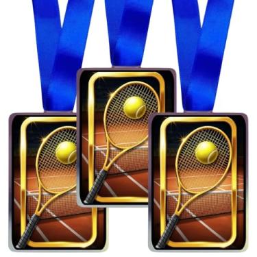 Imagem de Kit 15 Medalhas Para Tênis Premiação jogo de tennis Campeão Com Fita Azul