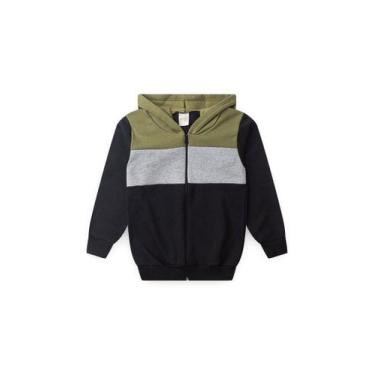 Imagem de Jaqueta Inverno Menino Preto Com Capuz em Moletom com Recortes - Molek