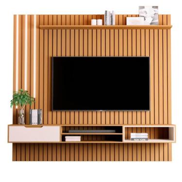 Imagem de Home Ripado Com 2 Prateleiras E Led Chiba Nature Pérola