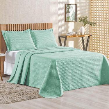 Imagem de Kit Cobre Leito Colcha Ideale Queen 3 Peças Matelado Geométrico - Verde Tiffany - 100% Poliéster