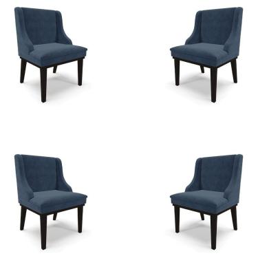 Imagem de Kit 4 Cadeiras Decorativas Sala De Jantar Base Fixa De Madeira Firenze Suede Azul Marinho/preto G19