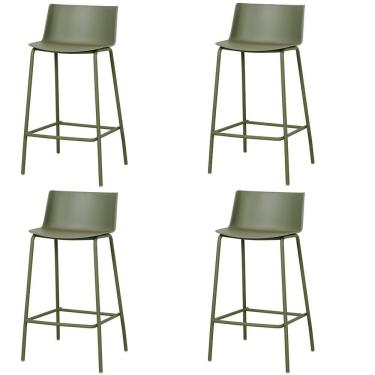 Imagem de Kit 4 Banquetas Ipanema Média Fratini 86,50 Cm (altura) Em Polipropileno Base Em Aço Verde Aloe