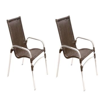 Imagem de Kit 2 Cadeiras Emily Em Alumínio E Fibra Sintética Trama Original Tabaco