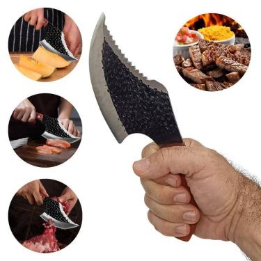 Imagem de Faca Cutelo Inox Fulltang Damasco Cabo De Madeira Churrasco