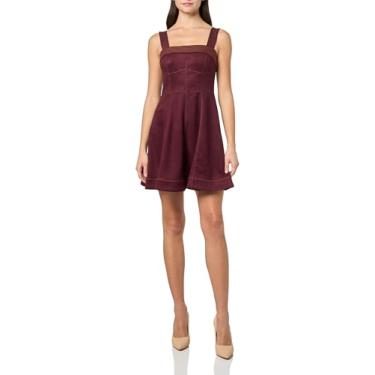 Imagem de BCBG Minivestido feminino sem mangas gola quadrada evasê, Syrah, 46
