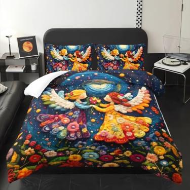 Imagem de lneffble Jogo de cama casal colorido estilo conto de fadas para meninas, galáxia, floral, com 1 edredom com 2 fronhas, decoração de quarto infantil de conto de fadas