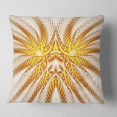 Imagem de Designart Flor fractal amarela Design simétrico Sala de estar, sofá, almofada de alta qualidade + capa de almofada impressa em ambos os lados 66 cm x 66 cm