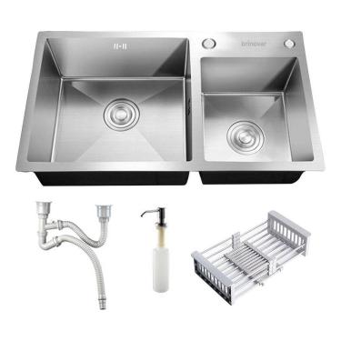 Imagem de Cuba Gourmet Cozinha Pia Dupla Prata Luxo Aço Inox Brinovar