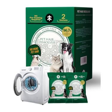 Imagem de Dissolvedor de pelos de animais de estimação para máquina de lavar - 2 sachês, 96,7% de dissolução de pelos, removedor de pelos de cães e gatos, remove odores e resíduos, compatível com lavadoras de