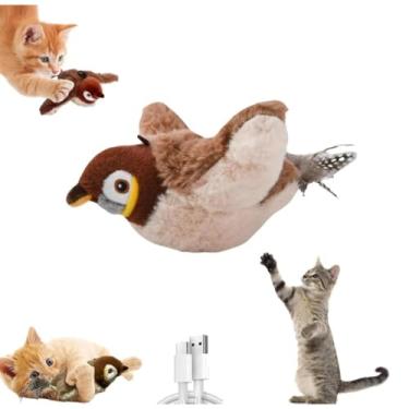 Imagem de Gato Brinquedo Gato Interativo Gatos Acessorios Brinquedos para Gatos Interativo PáSsaro de PelúCia Com Voz Real Perfeito para Entreter o Seu Gato Em Casa