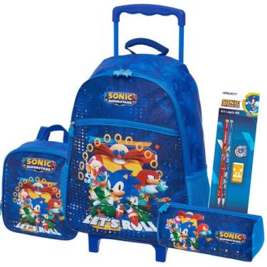 Imagem de Kit mochila escolar carrinho sonic + lancheira + estojo 2026 - Pacific
