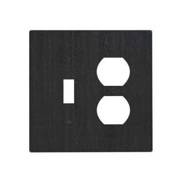 Imagem de Nadoabtm Wallplates vintage textura de madeira preta rústica 1 interruptor 1 placa de interruptor duplex GFCI placa decorativa para interruptor de luz para decoração de casa de fazenda