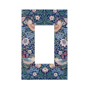 Imagem de Nadoabtm Capas decorativas Blue Morris Morris Ladrão de Morango Pássaros Folhas 1 Gang Single Rocker Light Switch Placa de Cobertura GFCI Placas de Parede Placa de Interruptor Elétrico para Decoração