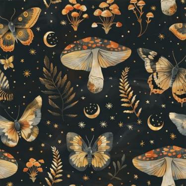 Imagem de COKCOKR Papel de parede preto borboleta cogumelo papel de parede descascar e colar 17,71 x 300.0 cm vinil impermeável decoração de parede papel de contato para quarto, sala de jantar, cozinha