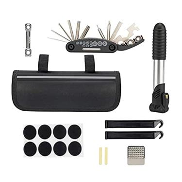 Imagem de Kit compacto de reparo de bicicleta 16 em 1 | Conjunto de ferramentas de manutenção portátil com mini bomba | Chaves sextavadas de aço | Patch de pneu e alavanca incluídos | Essencial para ciclistas e