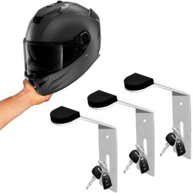 Imagem de Kit 3 Suportes de Capacete com Porta-Chaves Branco – Organização e Proteção para Moto