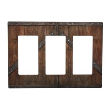 Imagem de JDAKHD Capas decorativas de madeira rústica, vintage, 3 turmas, placa de parede de madeira, fazenda, campo, porta de celeiro, saída tripla, placa frontal para banheiro, quarto, cozinha, decoração