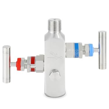 Imagem de VALVENTO Coletor de 2 válvulas – Distribuidor de gás de alta pressão bidirecional de aço inoxidável 316, compatível com medidores de pressão e transmissores da Rosemount, Siemens, Honeywell, E+H.