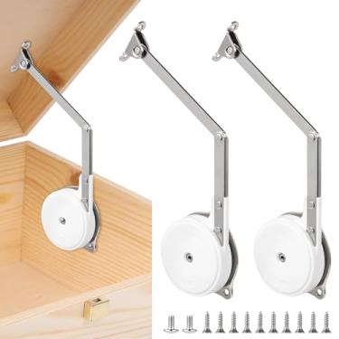 Imagem de 2 peças de dobradiças de caixa de brinquedos de fechamento macio, aço laminado a frio com amortecedores ajustáveis para porta-malas, bancos e baús de cedro