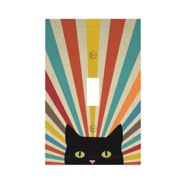 Imagem de JDAKHD Boho Vintage Retro Rainbow Light Switch Cover Plate Cute Cat 1 Gang Placa de Parede Decorativa Colorida Abstrata Única Interruptor de Tomada Capa Frontal Banheiro Quarto Cozinha Decoração