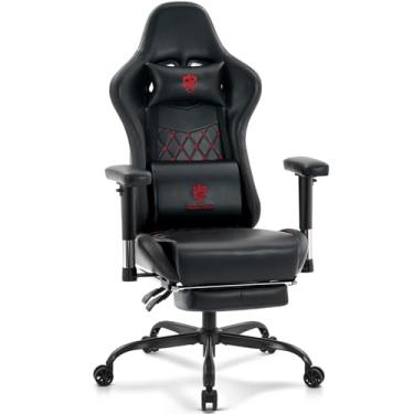 Imagem de Morkprism Cadeira de jogos, cadeira de escritório de computador com apoio para os pés, suporte lombar de massagem e almofada de gel, cadeira de jogador de couro reclinável ergonômica com encosto de