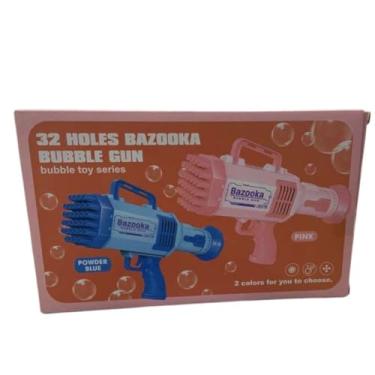 Imagem de brinquedo Pistola de Bolhas Automática, Plástico Atóxico, 32 Orifícios, Azul e Rosa, 28x19x7cm, com Recipiente, para Crianças Acima de 3 Anos, Funciona com 3 Pilhas AA nå o inclusas, cor Sortido.