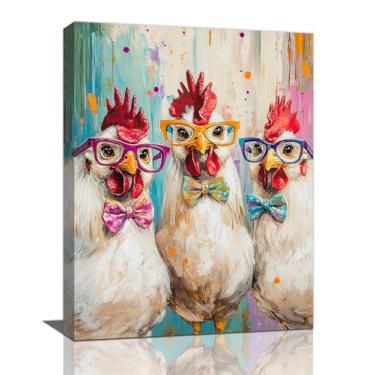 Imagem de Olivine Arte de parede de galo, imagens engraçadas de galo, decoração de parede, pintura de graffiti colorida, impressões em tela de galos de fazenda, arte emoldurada para banheiro, quarto, sala de