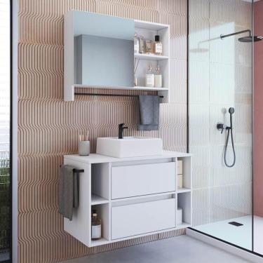 Imagem de Espelheira E Gabinete Suspenso Com Cuba 80cm Branco Proddy