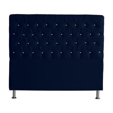 Imagem de Cabeceira De Cama Box Paris Casal 140 Cm Botão Strass Suede Azul Marinho Eli Móveis