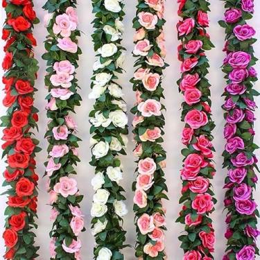 Imagem de Kit de flores artificiais com corrente de rosas 240 cm para decoração de casamento, arranjo, festa e decoração de casa (roxa,1 pcs)
