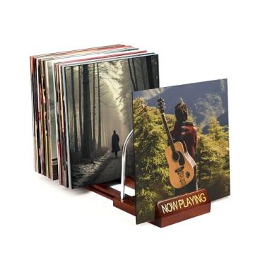 Imagem de Vosturdy Armazenamento de discos de vinil expansível, 30-70 LPs agora tocando porta-discos, rack de armazenamento de álbum de vinil de madeira para discos LP/revistas/amantes de música