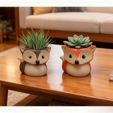Imagem de Conjunto de Dois Vasos Decorativos Para Sala de Estar, em Forma de Raposa, Requintadamente Charmosos, NãO Inclui Arranjos Florais