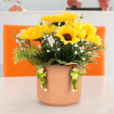 Imagem de Vasos de cerâmica para plantas, vasos de flores cilíndricos modernos de 16,5 cm com orifício de drenagem | Plantador de suculentas e cactos interno/externo, vem com duas decorações de sapo (laranja