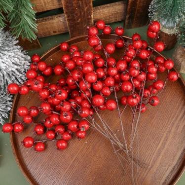 Imagem de Pingente de simulação de Natal, ramos, flores artificiais, frutas e cerejeiras, decoração de festa de Natal, presente DIY (5 peças)