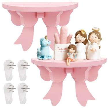 Imagem de Prateleiras flutuantes decorativas de madeira com 2 peças, suportes de borboleta para parede, perfeitos para quarto, berçário e sala de estar, fácil de montar