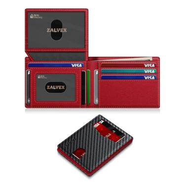 Imagem de Carteira masculina fina de couro com bloqueio de RFID, porta-cartões de crédito, para 14 cartões, carteira fina e minimalista com 2 compartimentos para identidade e compartimento para dinheiro, bolso