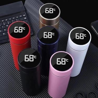 Imagem de Kit 2 Garrafa Inox 500ml com Termômetro Digital LED para Café Água Bebidas Quentes Frias