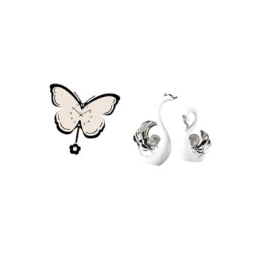 Imagem de Fenteer Relógio de Parede de Acrílico com Borboleta para Escritório, Sala de Jantar, Quarto Infantil, Fazenda com Cisne, Estatuetas, Centro de Mesa, Estante,