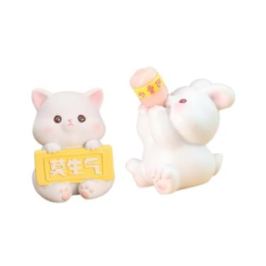 Imagem de WeiLaiKeQi 2x Estátua de Animal para Mesa, Ornamento em Resina, Artesanato Decorativo, Coleção em Miniatura, Acessórios para Painel de Carro, Coelhinho