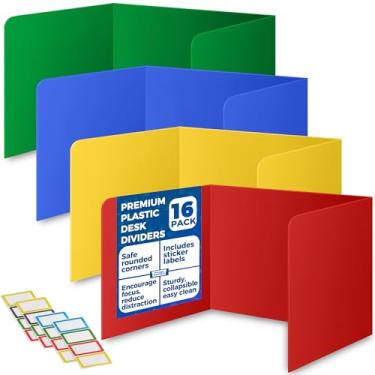 Imagem de Pacote com 16 divisórias de mesa para estudantes - Divisor de plástico durável e impermeável, pastas de sala de aula, suprimentos para professores, placas de proteção de privacidade de plástico fácil
