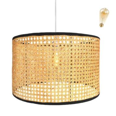 Imagem de Pendente Palha Indiana Fibra Natural 50X30 Nat86 + Led - Acende A Luz