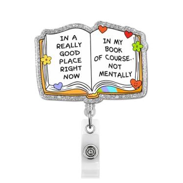Imagem de Carretel de crachá engraçado retrátil, em um lugar muito bom agora com clipe jacaré para enfermeira, estudante, escritório, professor, médico, livro, amante de livros